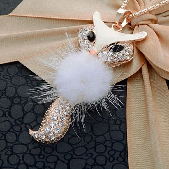 Jewelry - FOX RHINESTONE FEATHER SWEATER PENDANT NECKLACE 